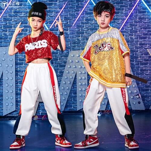 Children Day Dance Costume Sequin Tops Hip Hop Pants Jazz Street Dance Stage Wear Girls Boys Catwalk Festival Clothing BL6765