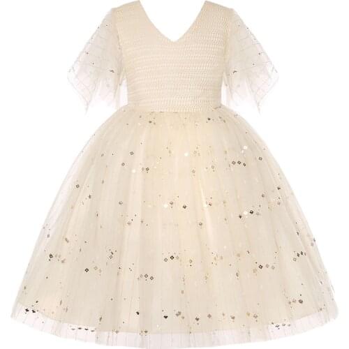 Girls Birthday Dress Net Yarn Sequins Fluffy Wedding Dress 2 3 4 5 6 7 8 9 10 Years Children Elegant Host Performance Costumes