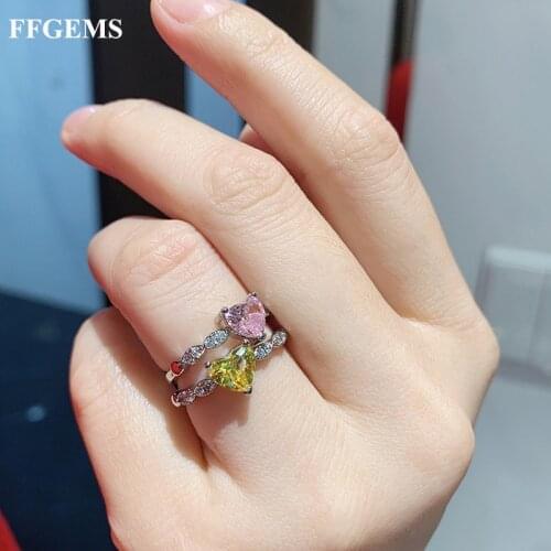 FFGems Vintage Silver Gold Color Ring Simple Heart Yellow Pink Sona Gemstone Wedding Diamond For Women Girl Gift Wholesale