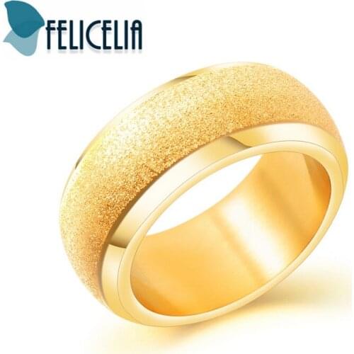 Felicelia 10mm Classic Wedding Ring For Men Frosted Stainless Steel Ring Gold Color Plain Dome Polished Engagement Band