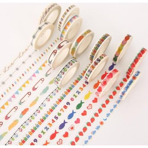 0.8cm*10m Mini Kawaii Washi Tape Decoration Scrapbooking Papeterie Autocollant Masking Tape School Supplies Sticker Stationery