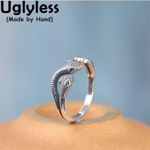 Uglyless Bite Yourself Creative Snake Rings for Women Thai Silver Animals Jewelry 925 Silver Snakes Open Rings GOOD LUCK Gifts