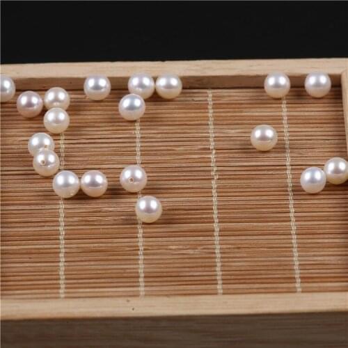 AAA 7-7.5mm Natural White perfect Round half hole loose pearl beads
