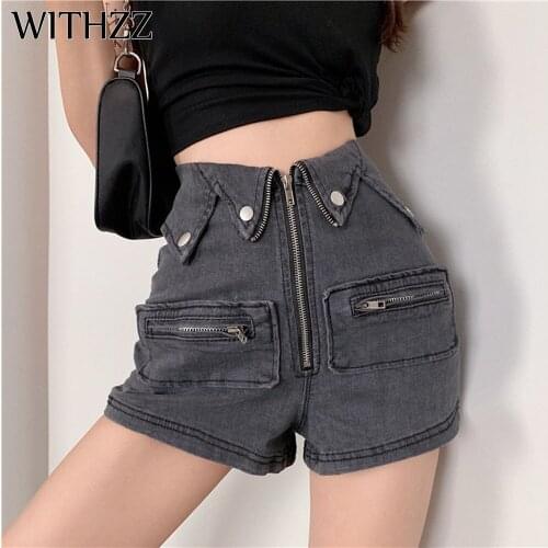 WITHZZ Summer Womens Design Sense Jeans Zipper Slim High Waist Stretch Denim Shorts