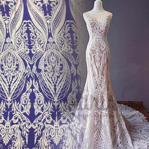 LFY 130 CM Vantage look Off white fashion Big pattern tulle/ Mesh embroidered aftrican style couture lace fabric 1yard