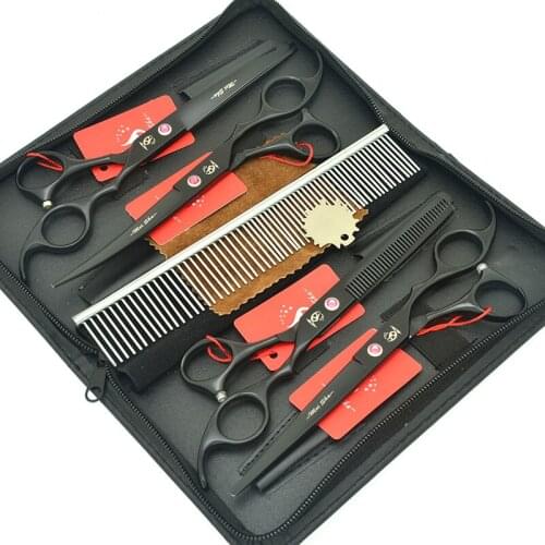 Meisha 7 inch Professional Japan Black Pet Dog Grooming Scissors Set Straight Cutting Thinning Curved Dog Cat Shears HB0151