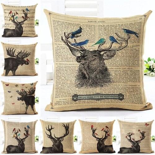 Fashion style Throw Pillow Cushion Home Decor Couch Newspaper Reindeer Printed Linen Cuscino Square Cojines Almohadas