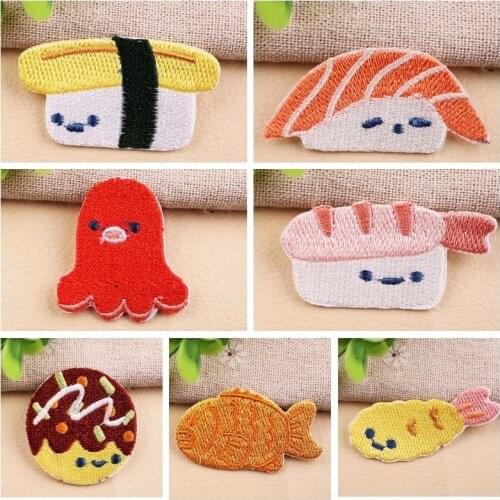 Cartoon cute food Doughnut Salmon Sushi Small octopus Embroidery Honey peach Patches for Clothing Iron Clothes for Children