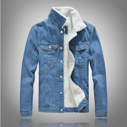 Mens Denim Jacket Coats Bomber Male Korean Style Cowboy Jacket Warm Winter Casual Fashion Fleece Vintage Men Blue Jean Clothing