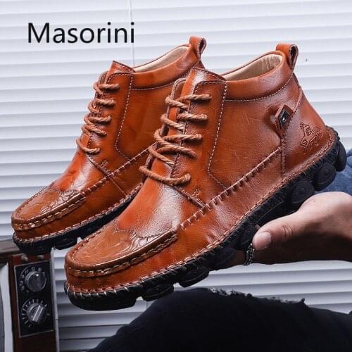 Hot Sale New Autumn Winter Leather Men Boots Comfortable Motorcycle Boots Men Footwear Rubber Ankle Boots Mens Shoes Size 38-48