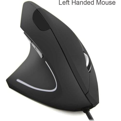 Qtittu Left Handed Ergonomic Vertical Mouse Wired USB Optical Gaming Mice 800/1200/1600DPI for Computer PC Laptop Desktop