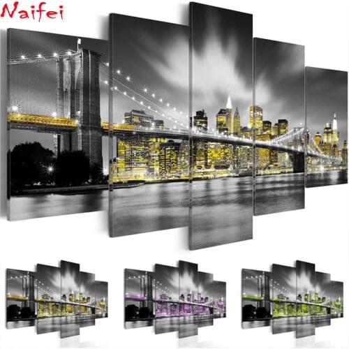 City Night Scene Construction Scenery DIY Full drill Diamond Painting 5 Piece Modern Art Modular Pictures Living Room Home Decor