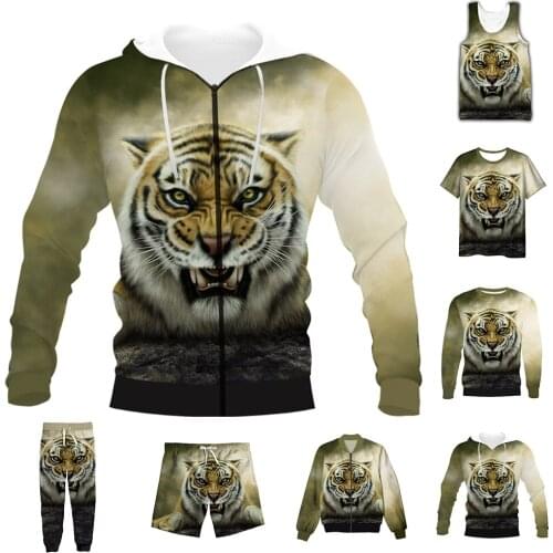 New Fashion 3D Full Print Animal King Tiger T-shirt/Sweatshirt/Zip Hoodies/Thin Jacket/Pants Four Seasons Casual Suit V25