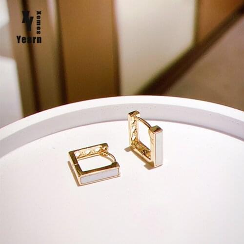 The New Luxury Inlaid Shell Geometric Square Metal Ear Buckle Party in 2021 Unusual Earrings For Woman Korean Simple Jewelry