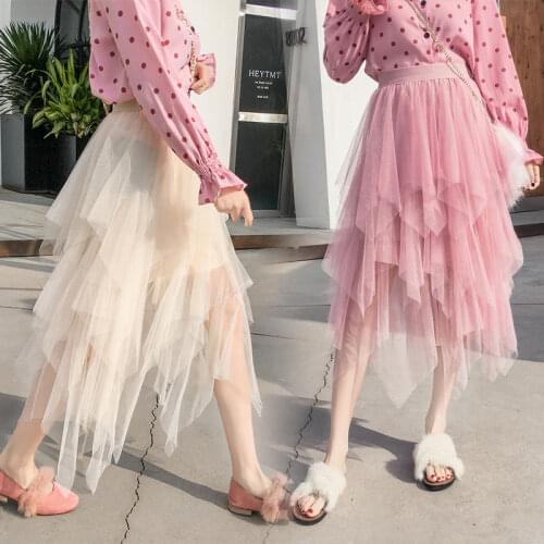 Ginzagirl Newst Spring and Summer Mesh Long Skirt Irregular Yarn Woman Bridesmaids Wedding Dress Mujer Faldas Saias Mulher