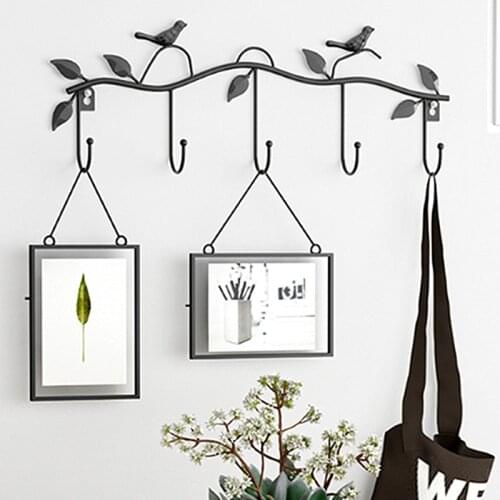 Retro 5 Hook Wrought Iron Bird Hook Hook Bird Shape Leaf Wall Dress Robe Hook Key Coat Holder Cap Hanger Home Decoration