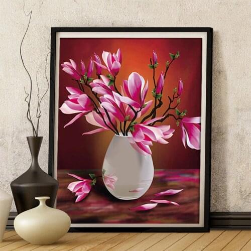 Needlework,DMC DIY Cross stitch,kits for Embroidery sets, table Magnolia vase floral Flower Cross-Stitch painting Wholesale