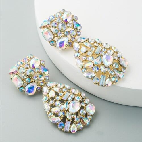 AB Rhinestone Tear Shape Earrings Studs