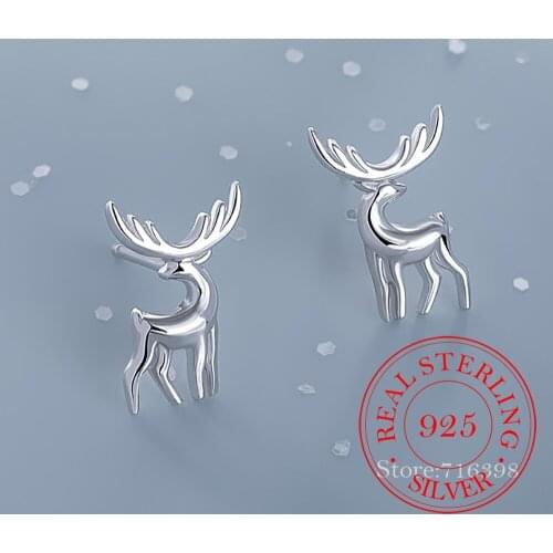 925 Sterling Silver Animals Deer Stud Earrings Fashion Jewelry For Women Christmas Gift pendientes aretes de mujer