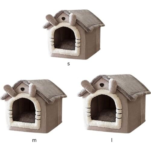Warmer Dog House Kennel Soft Pet Bed Small Cat Tent Indoor Semi-enclosed Plush Sponge Sleeping Resting Nest Basket Removable Pet