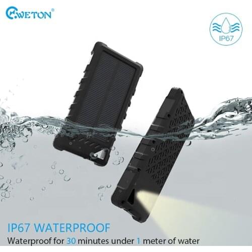 16000mAh Waterproof Solar Power Bank Outdoor Portable Solar PowerBank with LED Light Emergency Powerbank charger for iOS Android