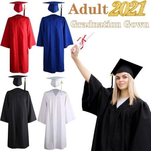 Adult Student 2021 Graduation Gown Tassel Pendant Hat Dress Gown Set Bachelor uniforms for College hig middle school student