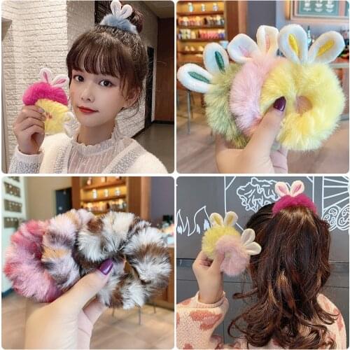 WYINYA Winter rabbit ears styling fur hair ring fashion large intestine hair rope student girl tie ball head rubber band