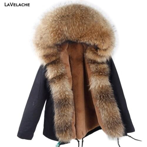 LaVelache 2020 New Waterproof Short Parka Winter Jacket Women Real Raccoon Fur Collar Hooded Coat Warm Streetwear Plus Size