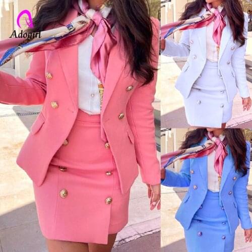 Chic Women Blazer Suit Solid Long Sleeve Blazer + Mini Bodycon Skirts Matching Set 2021 Autumn Elegant Office Lady Activewears