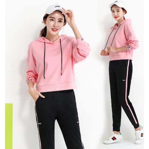 Women Sport Suit Cotton Long Sleeve Hoodie Sweatshirt+sweatpant Jogger Casual Running Workout Outfit Set Sportswear Tracksuit