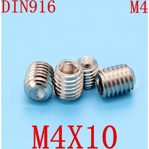 1000pc/set DIN916 m4*10 m4x10 4mm Stainless Steel Metric Thread Grub Screws Cup Point Hexagon Socket Set Screws Headless
