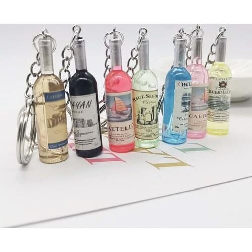 2Pcs/Set New Creative Keychain Fashion Beer Wine Bottle Multicolors Pendant Accessions for Women Men Acrylic Keychain