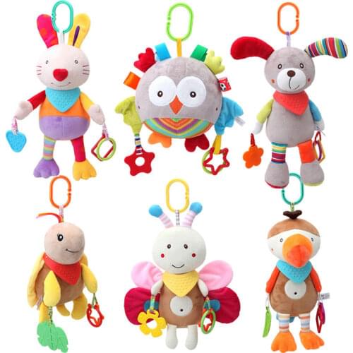 2021 plush doll Dog Owl Ball Newborn Rattles With Teether Crib Baby Stroller Pram Mobile Children 's Toys 0 12 Month Infant