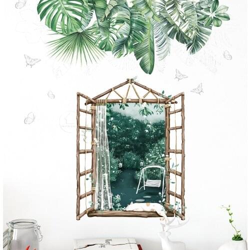 3D Silent Back Garden Wall Stickers for Living room Bedroom Wall Decor Green Leaf Vinyl Wall Decals Home Decoration Art Murals