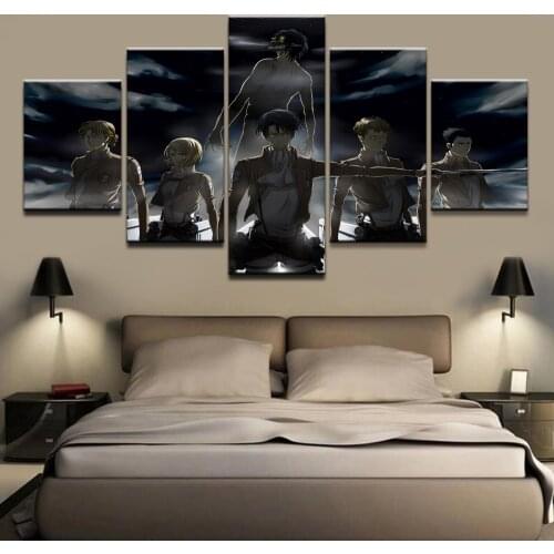 5 Piece Canvas Art Pictures Home Decorative Living Room Wall Anime Poster Attack On Titan Role Painting HD Prints Framework