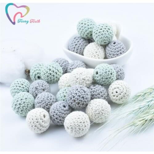 50 PCS Baby Accessories 16-20MM Crochet Wooden Beads Knitted Bead Can Choose Mint Gray Series Teething Nursing Crochet Beads