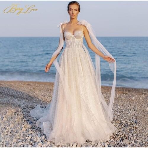 BeryLove Glitter A Line Ivory Wedding Dresses Back Lace Up Shiny Sweetheart Sequin Wedding Gown Women Beach Dress Bride Marriage