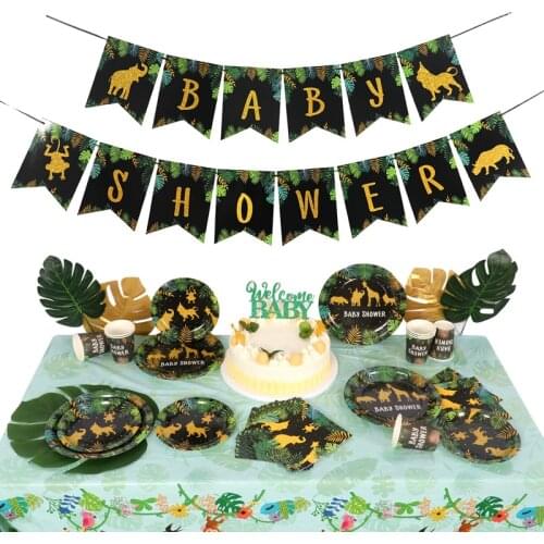 Black Wild One Forest Animal Jungle Decor Tableware Baby Shower Boy Girl Kids Birthday Baby Shower Decoration Party Supplies