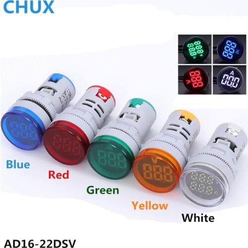 Digital Ammeter AC Voltmeter Voltage Meter LED Indicator Signal AD16-22DSV Accessory Switch AD16 60-500V 22mm Warning Light Lamp