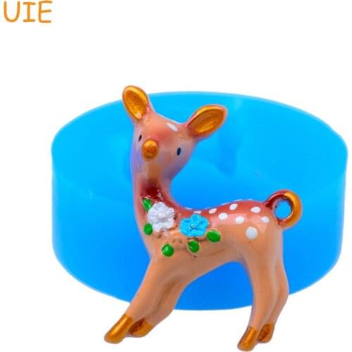 DYL023U 38.9mm Deer Silicone Push Mold 40mm - Forest Animal Mold Cupcake Topper, Fondant, Pendant, Cookie Biscuit, Resin Mold