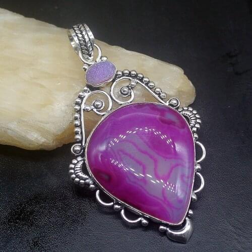 Gemstonefactory Jewelry Big Promotion 925 Silver Gemstone Unique Botswana Agate Druzy Women Ladies Gifts Necklace Pendant 1062