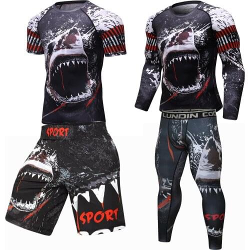 MMA Mens Boxing Jersey Set Fitness Compression Sportswear Clothing Running Jogging Sportswear Sports Fitness Tights