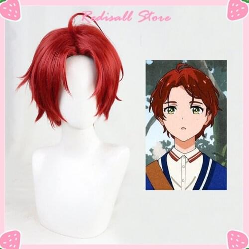 Anime WONDER EGG PRIORITY Momoe Sawaki Cosplay Wig Short Red Heat Resistant Hair Odd Eye Girls Role Play