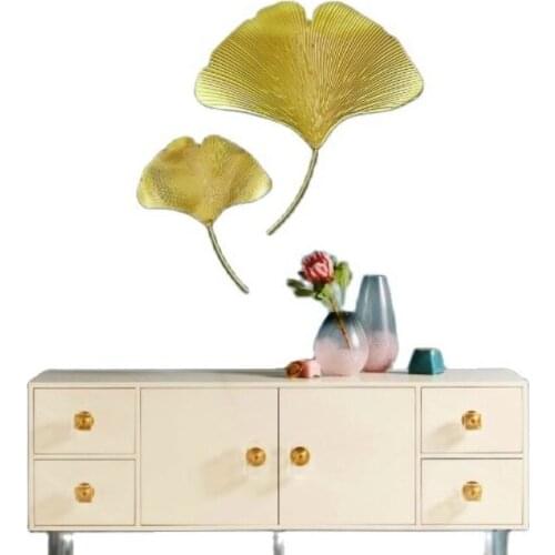 Creative golden ginkgo leaf wall ornaments metal living room/bedroom/TV background wall hanging decorations