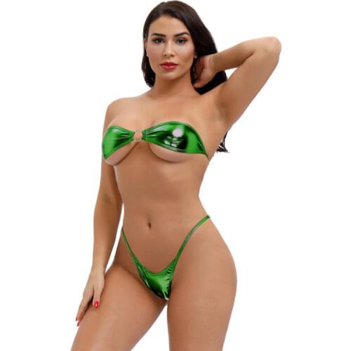 Micro bikini plus size swimwear women swimsuit women biquini bikinis Patent leather Bronzing Strapless Breast wrap String Thong