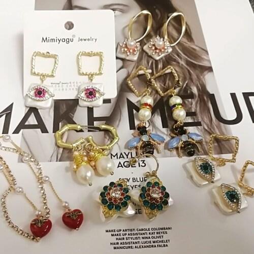 Mimiyagu gold plated crystal bee boho drop dange pearl earrings for women colltection jewelry link