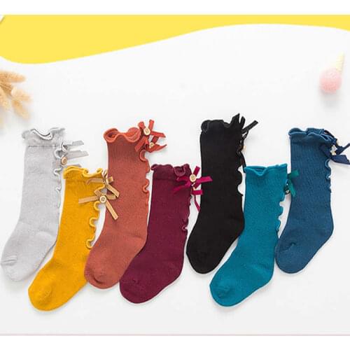 The spring autumn new cotton socks kids girl agaric bowknot baby girl socks knee high bow ear Princess