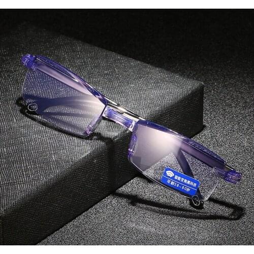 Diamond Cutting Folding Anti Blue Light Reading Glasses Fashion Rimless Eyeglasses Diopter +0 +1.0 +1.5 +2.0 +2.5 +3.0 +3.5 +4.0