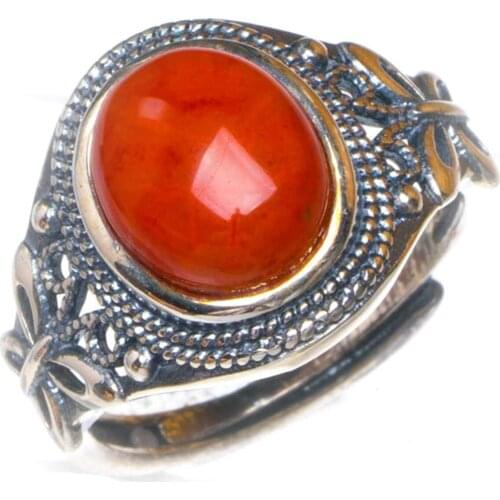 Natural Nanjiang Red Agate Opening Butterfly Handmade 925 Sterling Silver Ring 6.5 D1073