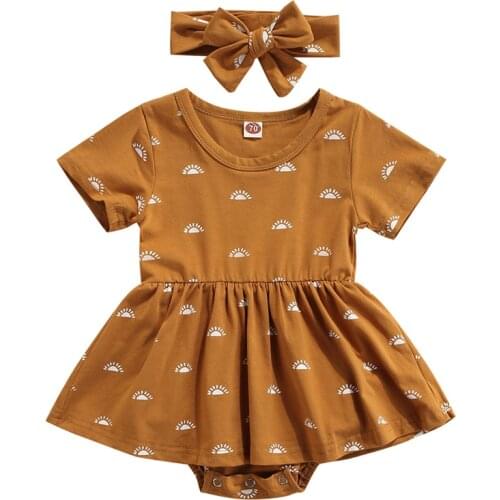 Pudcoco 0-24M 2Pcs Sun Print Casual Fashion Baby Girls Boys Romper Jumpsuit Playsuit Romper Leotard+Headwear Outfit Clothes